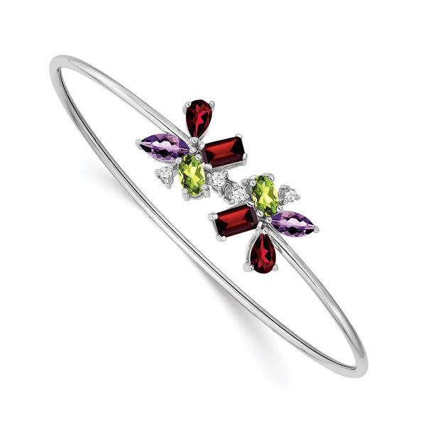 14k White Gold Amethyst/Peridot/Garnet/Diamond Bangle-WBC-BM7129-AM/PE-011-WA