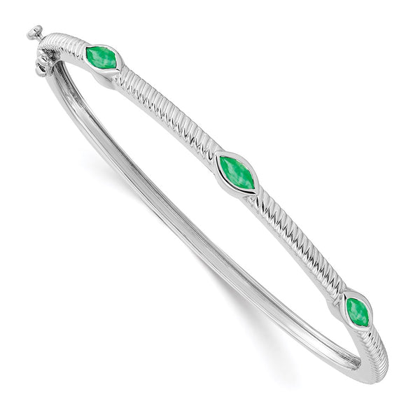 14k White Gold Marquise Emerald Bangle-WBC-BM7223-EM-W