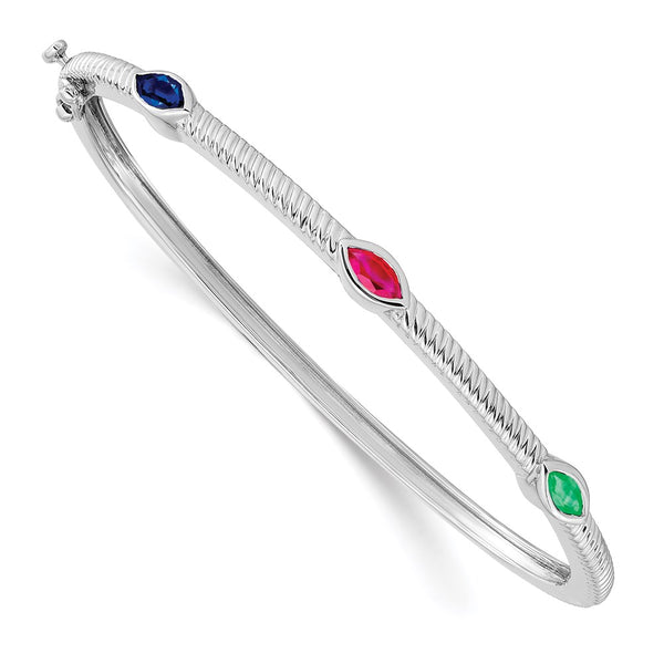 14k White Gold Marquise Ruby/Sapphire/Emerald Bangle-WBC-BM7223-RSE-W