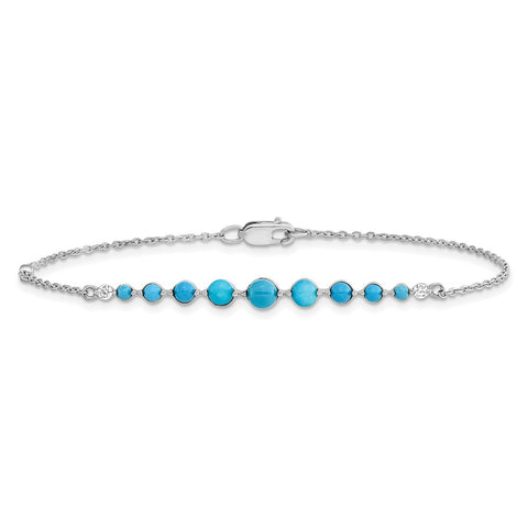 14k White Gold Turquoise and White Topaz Bracelet-WBC-BM7416-BTQ-W