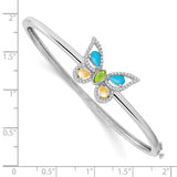 14k White Turquoise/Peridot/Citrine/Wh. Topaz Butterfly Bangle-WBC-BM7427-BTQ/PE/CI-W