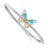 14k White Turquoise/Peridot/Citrine/Wh. Topaz Butterfly Bangle-WBC-BM7427-BTQ/PE/CI-W