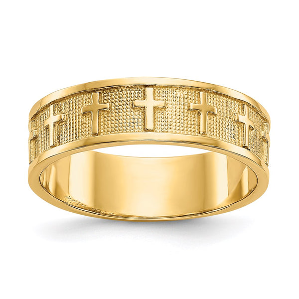 14k Polished & Satin Cross Band-C2103-WBC