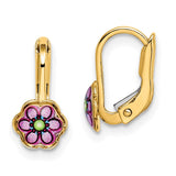 14K Children's Enamel Flower Leverback Earrings-WBC-C4787