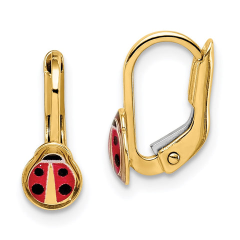 14K Children's Enamel Ladybug Leverback Earrings-WBC-C4789