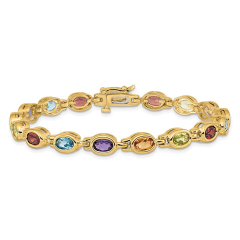 14k Oval Gemstone Rainbow Bracelet-WBC-CB698-7