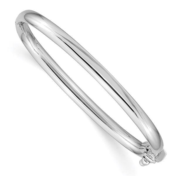 14k White Gold Polished Hinged Safety Clasp Baby Bangle-WBC-DB572