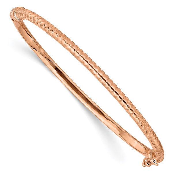 14K Rose Gold Polished Textured Hinged Bangle Bracelet-WBC-DB583