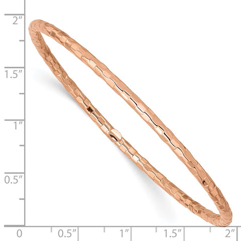 14K Rose Gold Polished Textured Slip-on Bangle Bracelet-WBC-DB586