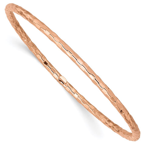 14K Rose Gold Polished Textured Slip-on Bangle Bracelet-WBC-DB586