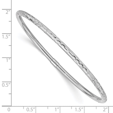 14k White Gold Polished Diamond-cut Slip-on Bangle-WBC-DB612