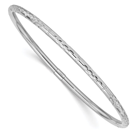 14k White Gold Polished Diamond-cut Slip-on Bangle-WBC-DB612