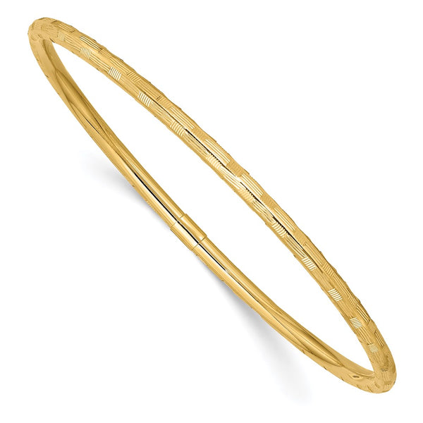 14k Yellow Gold Diamond-cut Slip-on Bangle-WBC-DB613