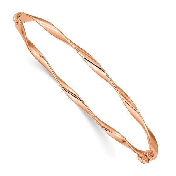 14k Rose Gold Polished Twisted Hinged Bangle Bracelet-WBC-DB621