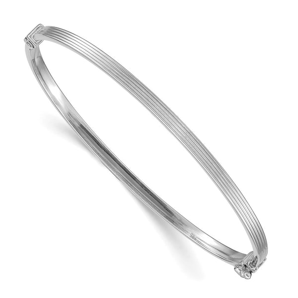 14k White Gold Polished Textured Hinged Bangle Bracelet-WBC-DB627