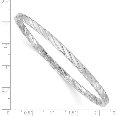 14K White Gold 4mm Textured Twist Slip-on Bangle-WBC-DB651W