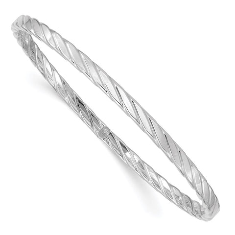 14K White Gold 4mm Textured Twist Slip-on Bangle-WBC-DB651W