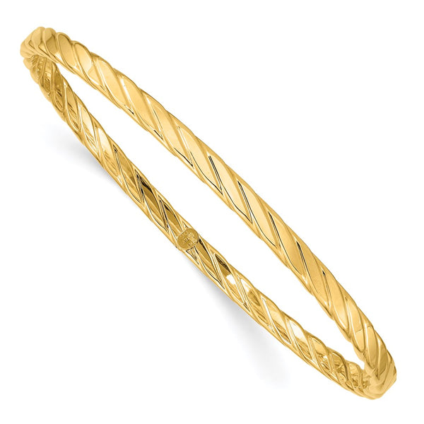 14K 4mm Textured Twist Slip-on Bangle-WBC-DB651