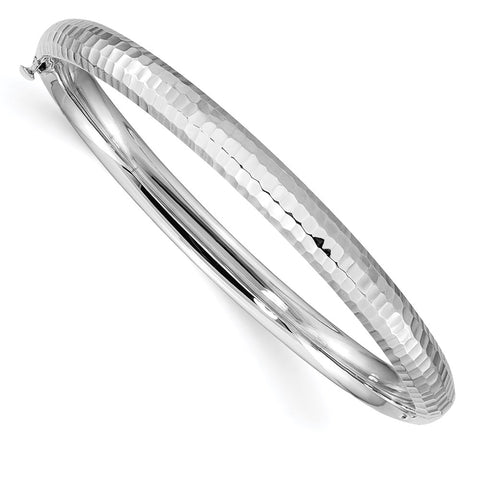 14k White Gold 3/16 Hammered Children's Hinged Bangle-WBC-DB690W