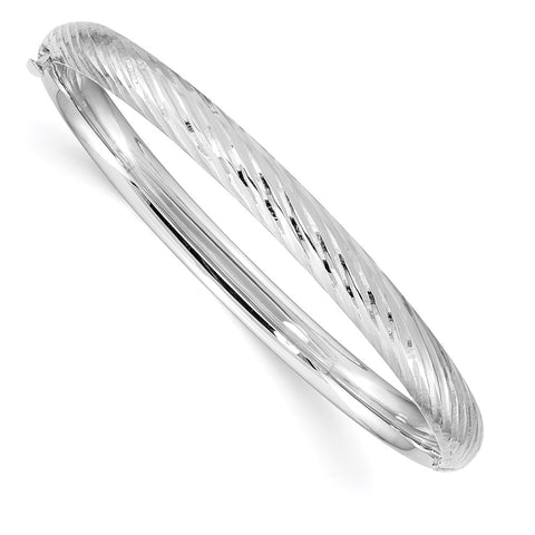 14k White Gold 3/16 Textured Children's Hinged Bangle-WBC-DB691W