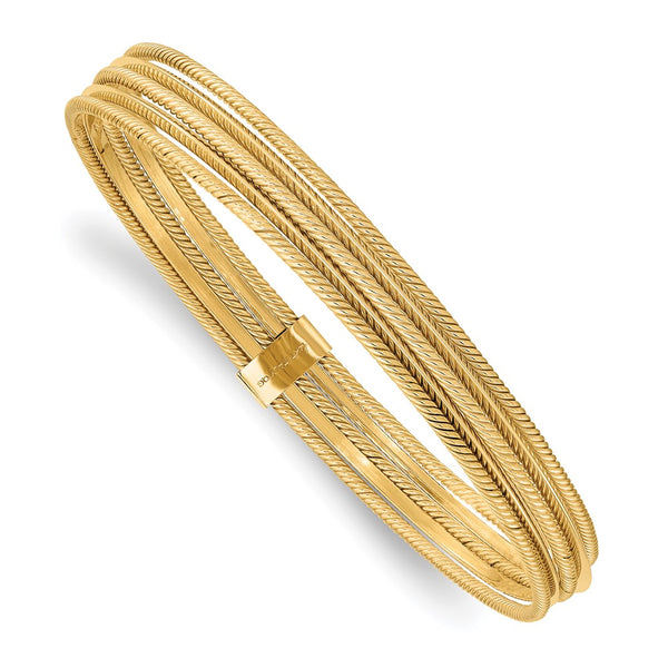 14K Polished & Textured Multi Bracelet Bangle-WBC-DB705