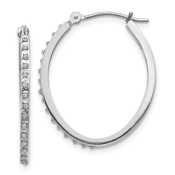 14k White Gold Diamond Fascination Oval Hinged Hoop Earrings-WBC-DF120