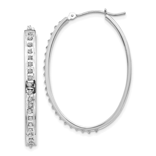 14k White Gold Diamond Fascination Oval Hinged Hoop Earrings-WBC-DF130