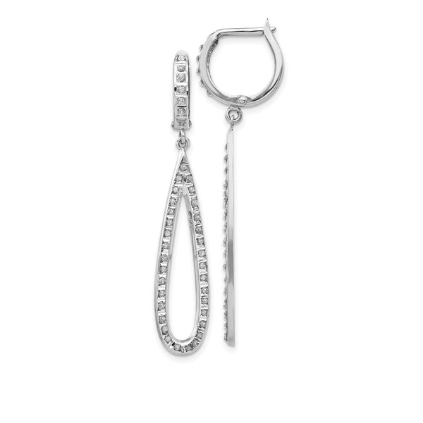 14k White Gold Diamond Fascination Teardrop Dangle on Round Hinged Hoop Ear-WBC-DF226