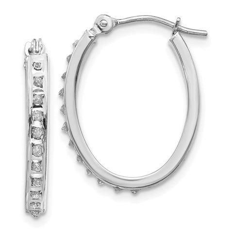 14k White Gold Diamond Fascination Oval Hinged Hoop Earrings-WBC-DF235