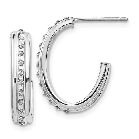 14k White Gold Diamond Fascination Post J Hoop Earrings-WBC-DF244