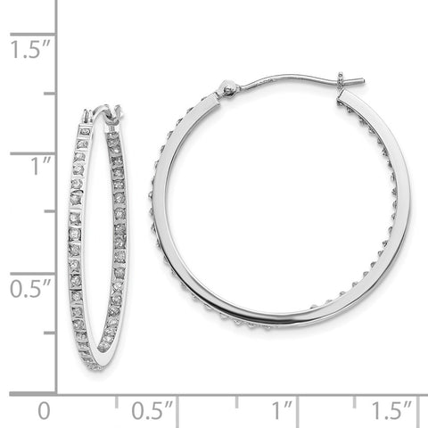 14k White Gold Diamond Fascination Round Hinged Hoop Earrings-WBC-DF249