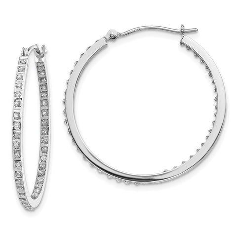 14k White Gold Diamond Fascination Round Hinged Hoop Earrings-WBC-DF249