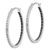 14k White Gold Diamond Fascination B & W Diamond Round Hinged Hoop Earrings-WBC-DF251