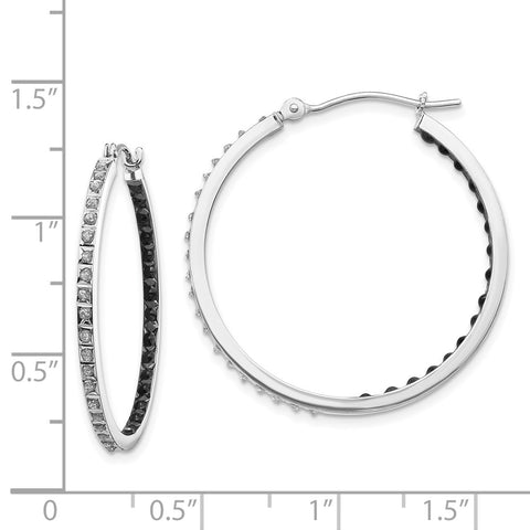 14k White Gold Diamond Fascination B & W Diamond Round Hinged Hoop Earrings-WBC-DF251