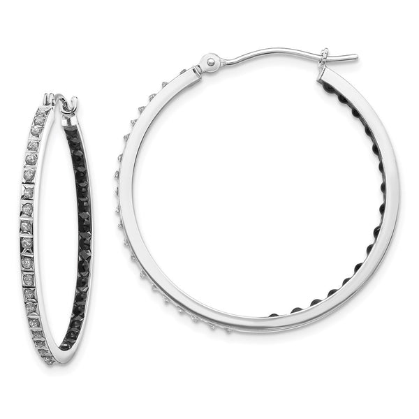 14k White Gold Diamond Fascination B & W Diamond Round Hinged Hoop Earrings-WBC-DF251