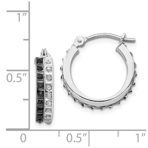 14k White Gold Diamond Fascination B & W Diamond Round Hinged Hoop Earrings-WBC-DF253