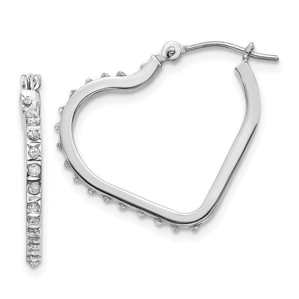 14k White Gold Diamond Fascination Heart Hinged Hoop Earrings-WBC-DF259