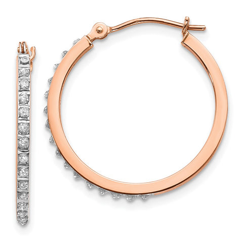 14k Rose Gold Diamond Fascination Round Hinged Hoop Earrings-WBC-DF268