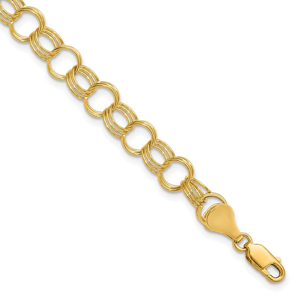 14k Solid Triple Link Charm Bracelet-WBC-DO531-7