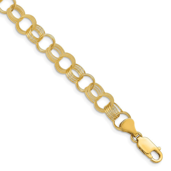 14k Solid Triple Link Charm Bracelet-WBC-DO533-8