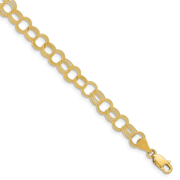 14k Solid Triple Link Charm Bracelet-WBC-DO536-8