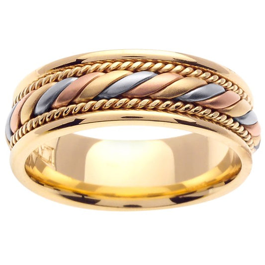 14k Tri Color Wedding Ring Gold 7mm Handmade 7534WBC