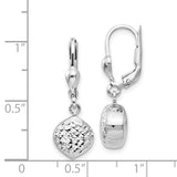 14k White Gold Polished & Diamond-Cut Dangle Leverback Earrings-WBC-E766