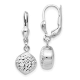 14k White Gold Polished & Diamond-Cut Dangle Leverback Earrings-WBC-E766