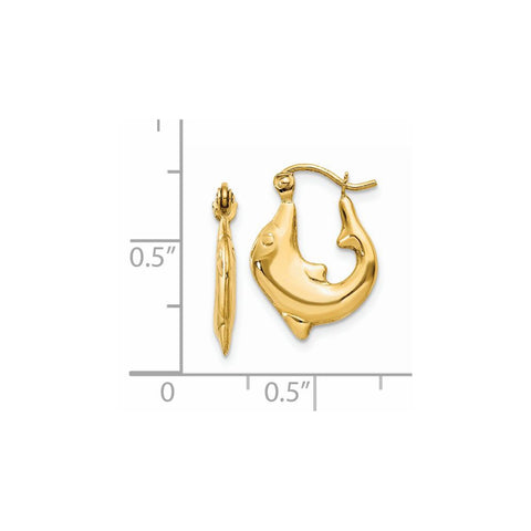 14k Polished Dolphin Hoop Earrings-WBC-E870