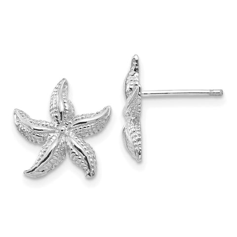 14k White Gold  Starfish Earrings-WBC-E908W