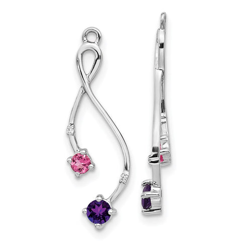 14k White Gold Diamond, Amethyst and Pink Tourm Earring Jackets-WBC-EJM5341-AM-001-WA