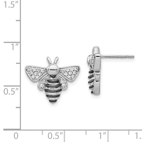 14k White Gold Diamond Bee Earrings-WBC-EM3757-025-WA
