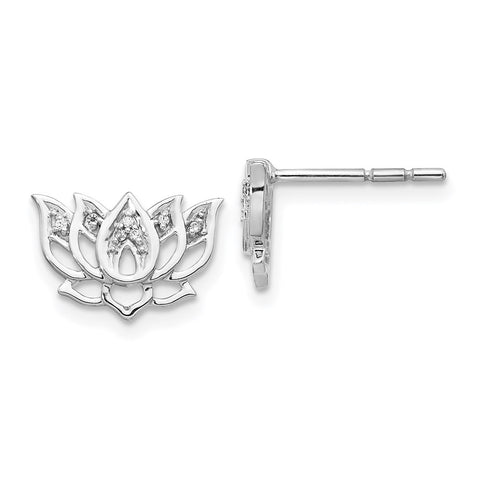 14k White Gold Diamond Lotus Flower Earrings-WBC-EM3810-005-WA