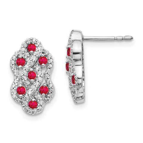 14k White Gold Diamond and Ruby Fancy Earrings-WBC-EM3845-RU-035-WA